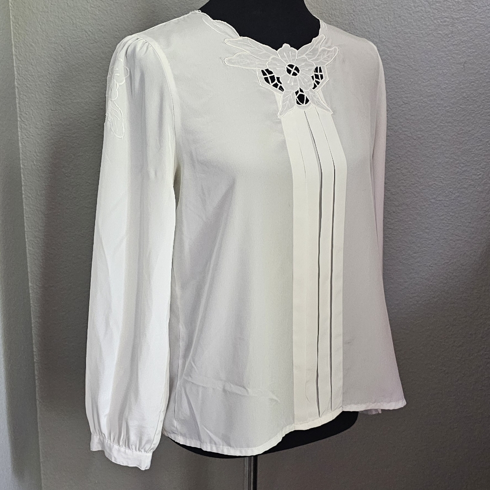 Satin like white embroidered pleated blouse